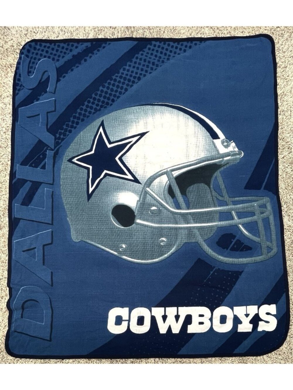 VTG The Northwest Company 68"x84" Navy Gray DALLAS COWBOYS Fleece BLANKET Helmet